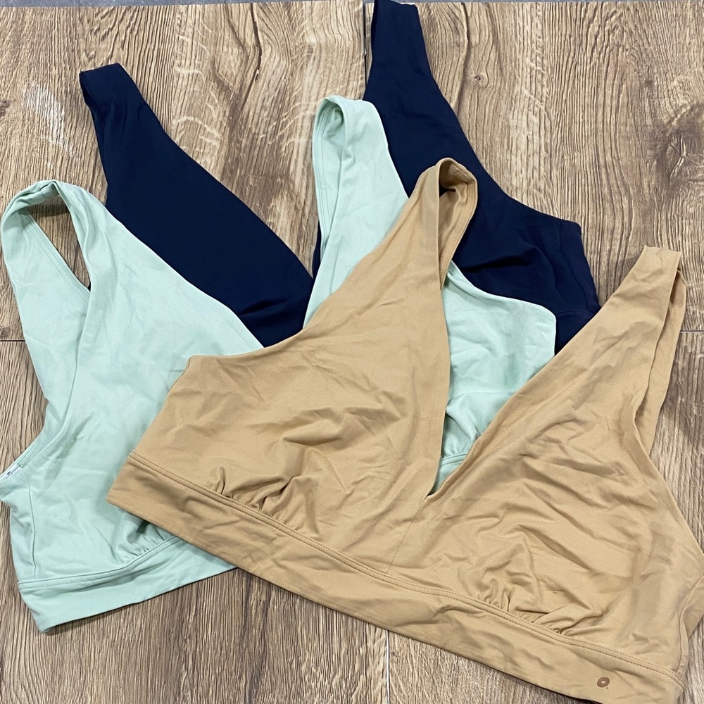 Old Navy Seamless Bralette Trio - Beige, Light Green, Dark Blue